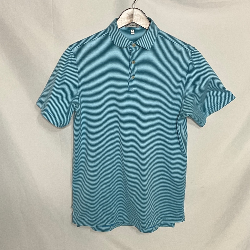 Peter Millar Blue Striped Polo Shirt 100% Cotton - Picture 2 of 9